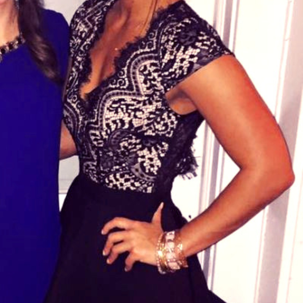 Formal Open Back Cap Sleeve Black Flare Dress